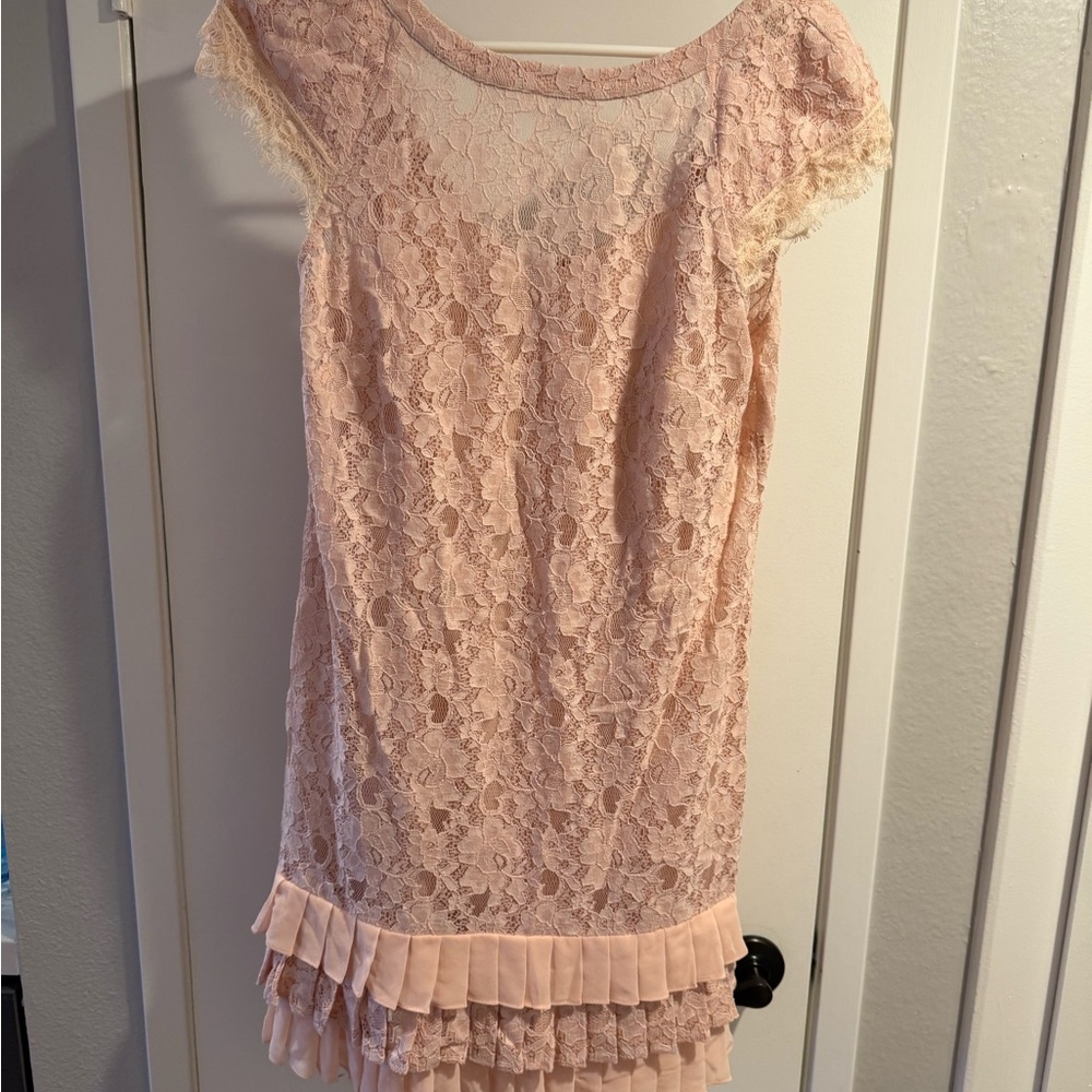 Jessica Simpson Blush Pink Lace Fringe Hem Dress